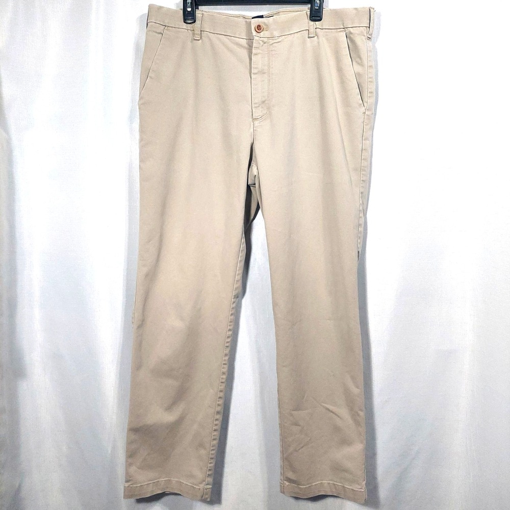 Izod Mens size 38x32 Pants Beige Flat Front Stretch Career Casual Cotton Blend
